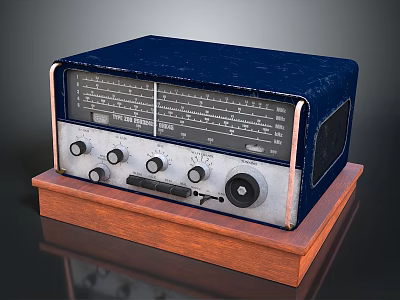 Vintage Blue Radio With Wooden Base And Control Knobs For Home Use 3d model