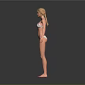 Woman Wearing Floral Bikini Standing Against Gray Background Full Body View