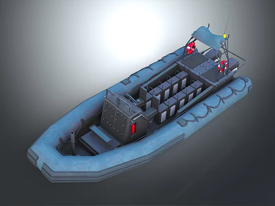 Inflatable Water Transport Vessel With Multiple Seats And Metal Frame Design 3d model