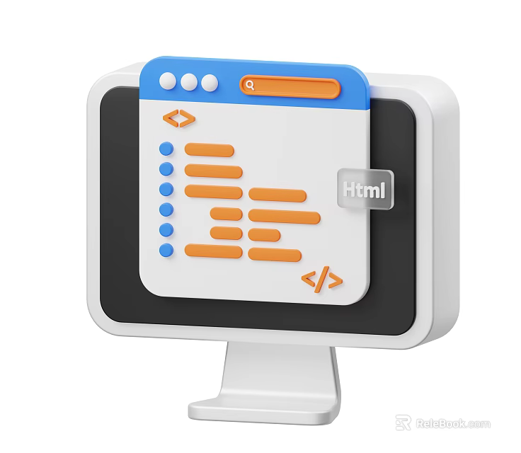 Business Equipment Computer Monitor Displaying Coding Interface With HTML And Code Elements 3d model 