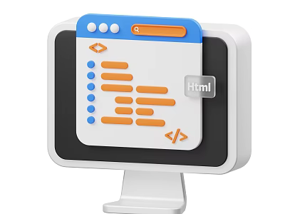 Business Equipment Computer Monitor Displaying Coding Interface With HTML And Code Elements 3d model
