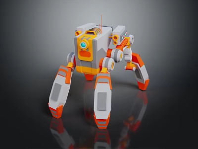 Orange And White Multi Legged Robot With Futuristic Mechanical Structure And Sensor 3d model