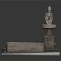 Classical Stone Fountain Structure With Rectangular Basin And Decorative Statue Pedestal