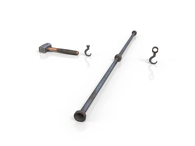 Practical Hardware Tools Collection Featuring Hammer Crowbar And Metal Hooks Set 3d model
