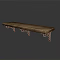 Classic Wooden Bench With Ornate Metal Legs And Smooth Seat Surface Design