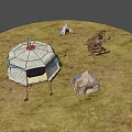 Traditional Yurt And Tents On Grassland With Wooden Structure Setup