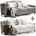 Classic Striped Fabric Two Seater Sofa In Two Tones With Soft Pillows And Throw Blanket