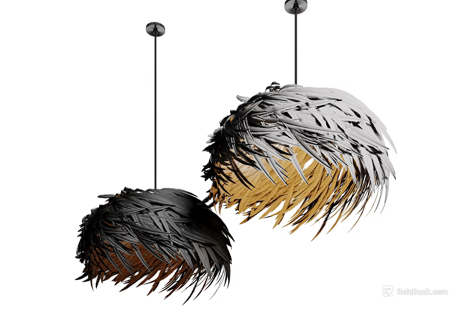 Feather Shaped Modern Decorative Chandeliers in Black Brown Gray Gold 3d model 