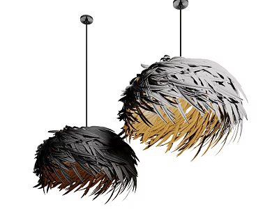 Feather Shaped Modern Decorative Chandeliers in Black Brown Gray Gold 3d model