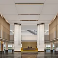 Modern Lobby Interior With Reception Desk Decorative Columns Ceiling Lighting And Marble Floor 3d model
