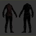 Two Medieval Style Costumes With Red And Gray Tops Leather Belts Pants And Boots
