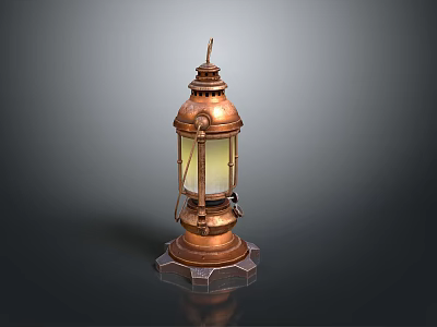 Vintage Copper Lantern With Classic Design And Glass Panels On Hexagonal Base 3d model