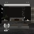 Modern Bedroom Interior With Gray Bed And Marble Accent Wall Design 3d model