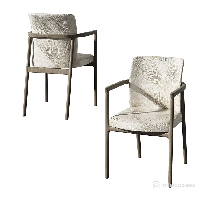 Modern Leisure Chairs With Armrests Leaf Pattern Upholstery And Dark Frame 3d model