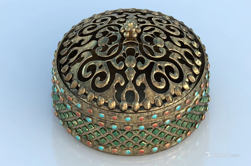 Intricate Filigree Decorative Ornament Set With Round Shape Colorful Beads And Metallic Accents 3d model 