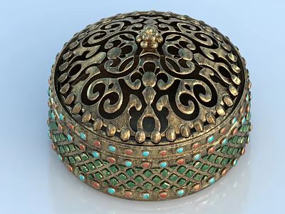 Intricate Filigree Decorative Ornament Set With Round Shape Colorful Beads And Metallic Accents 3d model
