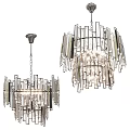 Unique Modern Chandelier Design Featuring Metal Frame And Transparent Rectangular Glass Pieces 3d model