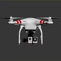 White Drone With Red Stripes Four Propellers Landing Gear And Camera 3d model