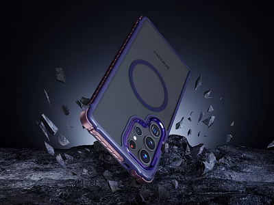 Modern Foldable Smartphone Design With Purple Frame And Camera Module 3d model