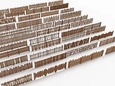Wooden Fences Various Styles and Designs Arranged in Display Collection 3d model
