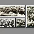 Monochrome Chinese Landscape Paintings Featuring Mountains Clouds Mist Waterfalls And Water Surfaces