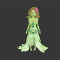 Game And Movie Character With Red Hair Pink Flower White Long Dress And Blue Decorations