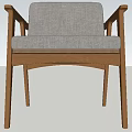 Modern Minimalist Accent Chair With Light Gray Fabric Cushion And Wooden Armrests Legs