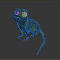 Vibrant Green Chameleon With Yellow Eyes And Red Stripes On Gray Background