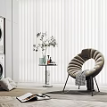 Modern Leisure Chair Featuring Side Table Plant Vase Gray Washer Pillow Magazine And Vertical Curtain