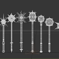 Collection Of Medieval Spiked Maces With Various Metal Heads And Wooden Handles