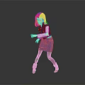 Female Character Wearing Blue Vest Dress White Shirt Red Leggings Brown Boots on Gray Background