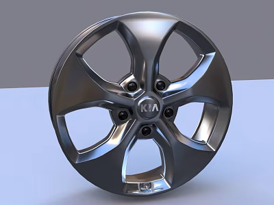 Stylish KIA Car Tire Featuring Silver Five Spoke Alloy Wheel Rim Design 3d model