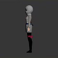 Humanoid Character Model In Silver Costume With Red Gray Decorations And Helmet
