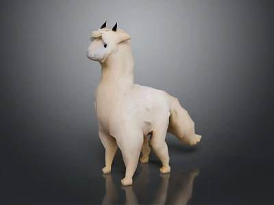 Realistic White Llama Sculpture With Black Horns Standing On Gray Background 3d model