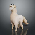 Realistic White Llama Sculpture With Black Horns Standing On Gray Background