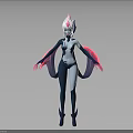 3D Designed Fantasy Humanoid Creature With White Blue Body And Pink Flowing Ribbons Head Ornament