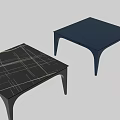 Dark Blue Square Dining Table With Curved Legs And Modern Minimalist Design