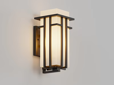 Outdoor Wall Light with Black Metal Frame White Lampshade Modern Minimalist Design 3d model