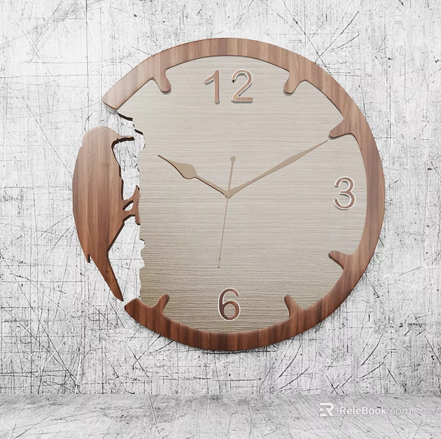 Modern Wooden Clock With Broken Design And Numbers On Textured Gray Wall 3d model 