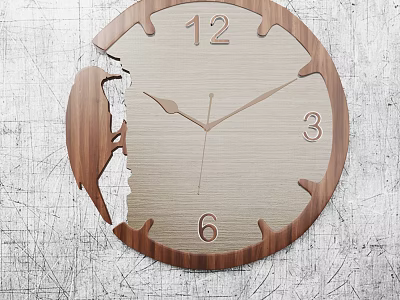 Modern Wooden Clock With Broken Design And Numbers On Textured Gray Wall 3d model