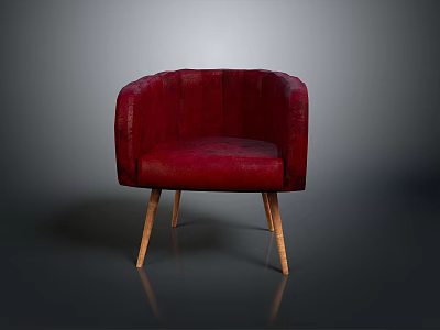 Modern Red Velvet Accent Chair With Scalloped Stitching And Wooden Legs 3d model