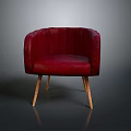 Modern Red Velvet Accent Chair With Scalloped Stitching And Wooden Legs