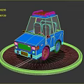 Blue Cartoon Style Mini Car With Roof Rack On Circular Platform