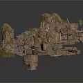 Natural Rocky Canyon Scene With Stone Steps Gravel Ground And Green Vines