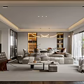 Modern Living and Dining Room Interior With Comfortable Sofa Stylish Dining Table And Pendant Lights