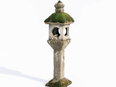 Rustic Stone Outdoor Light With Mossy Roof And Hollow Design For Garden Decor 3d model
