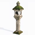 Rustic Stone Outdoor Light With Mossy Roof And Hollow Design For Garden Decor