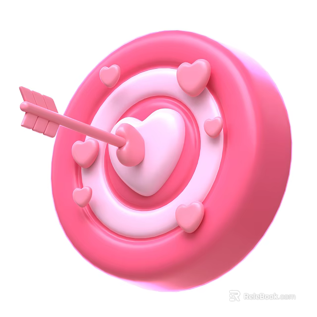 Pink Target Themed Decorative Ornament Set Featuring Heart Shapes And Arrow 3d model 