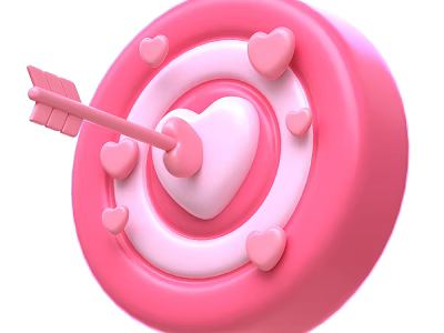 Pink Target Themed Decorative Ornament Set Featuring Heart Shapes And Arrow 3d model