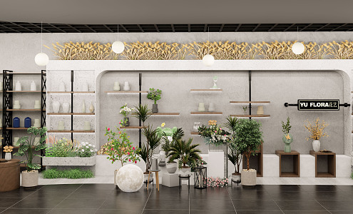 Modern flower shop florist shop green plant shopping mall store florist shop front desk flower arrangement 3d model